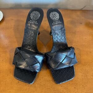 Vince Camuto Brelanie Black Leather Heeled Sandals Size 10M